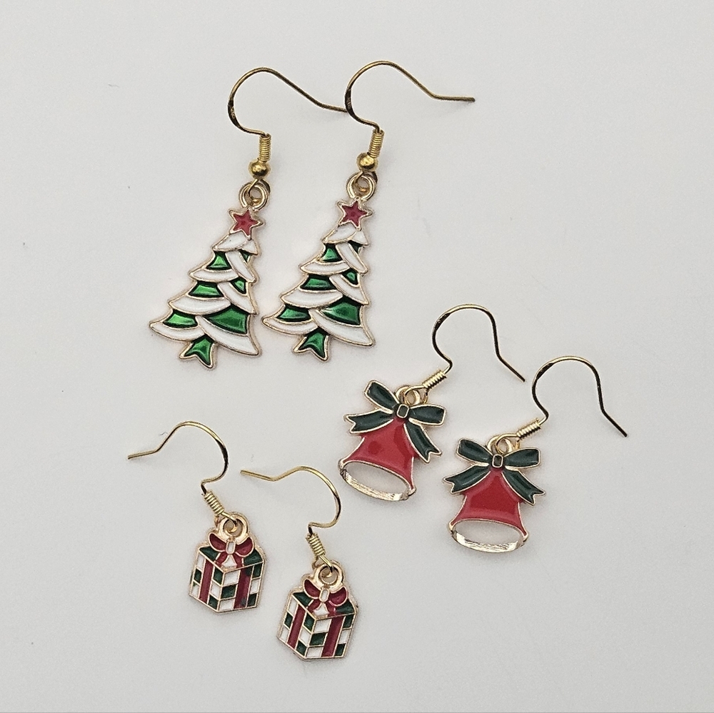 .925 Festive Christmas Earring Set Of 3 - Picture 5 of 5
